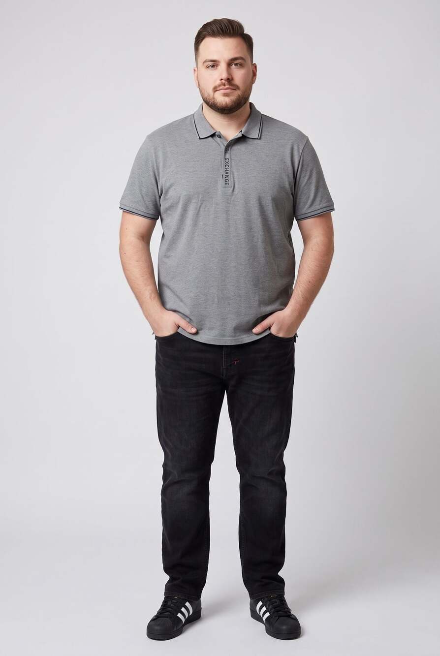Armani Exchange Men's Gray Short Sleeve Polo Shirt with Logo Placket